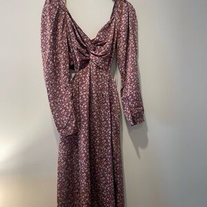 Astr Burgundy Floral Long Sleeve Dress